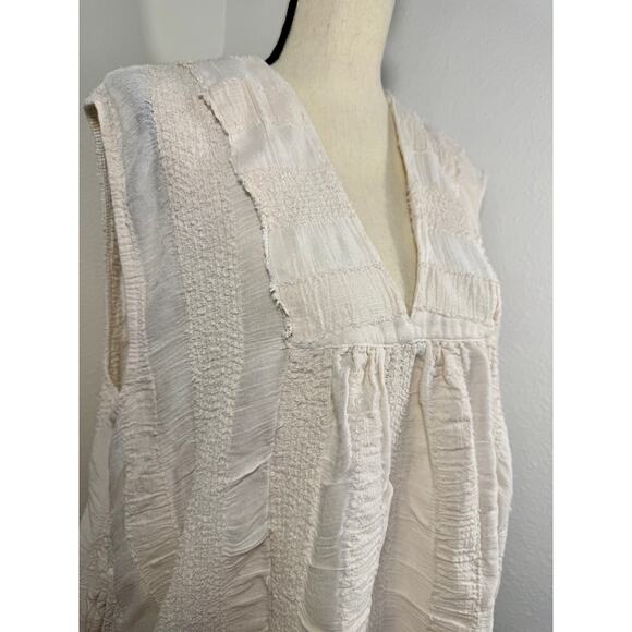 Free People Ivory Cream V Neck Top Sleeveless Cotton Tank Blouse Boho Woven M - Picture 2 of 9